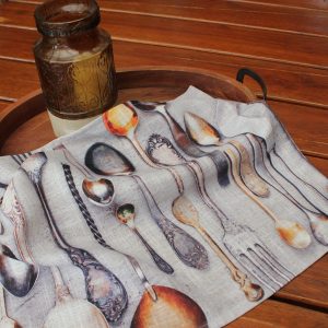 Vintage Cutlery Tea Towel / Bread Cloth - (Linen)