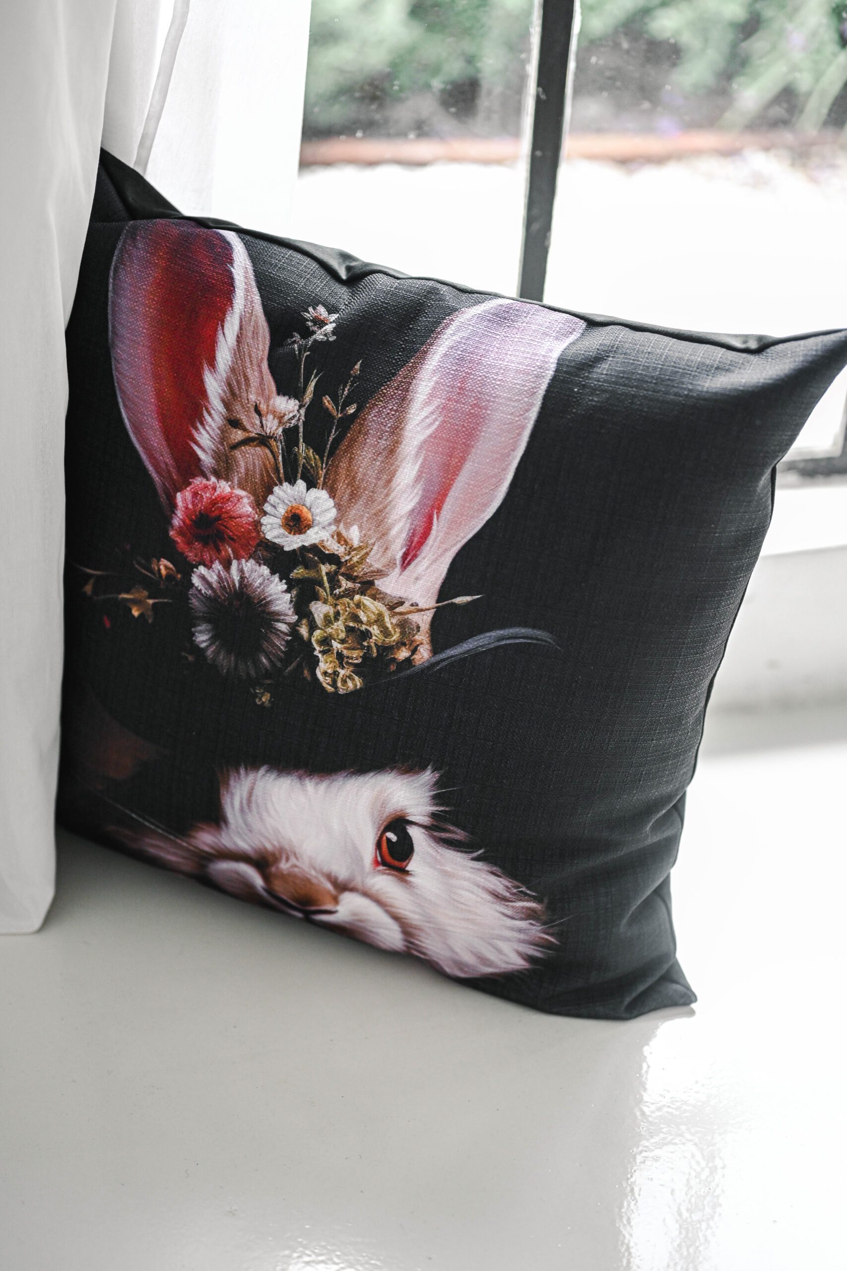 Bunny on Black - Pillow